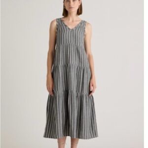 Quince Black and White Pleated Sundress Sleeveless Maxi